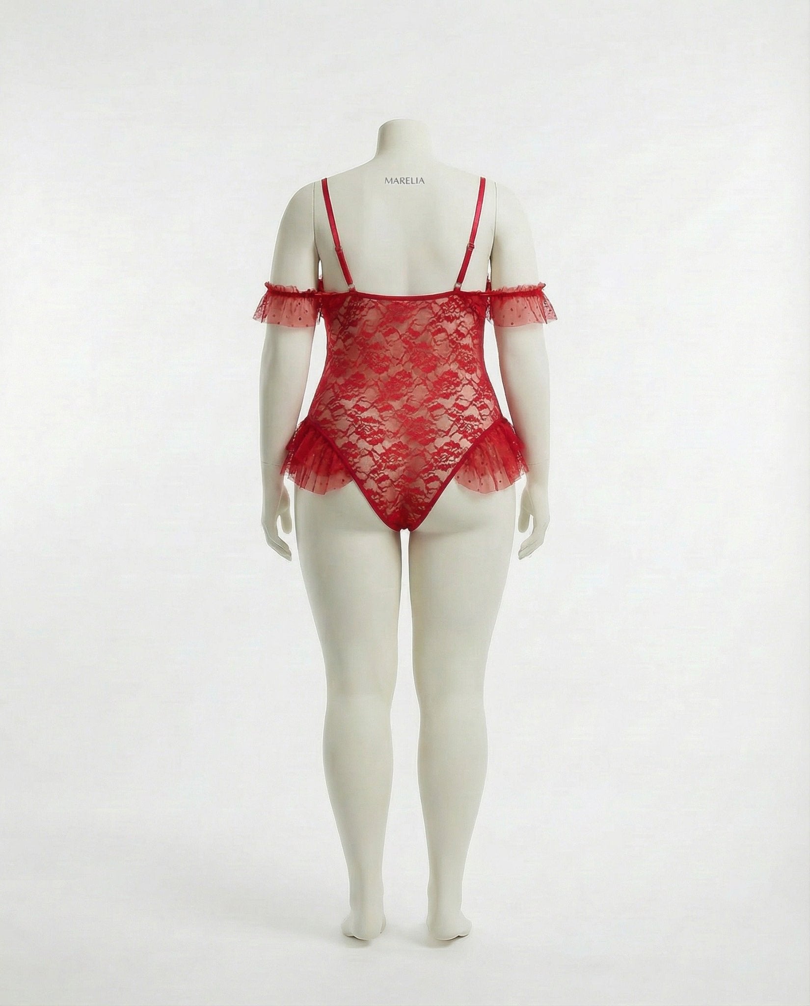 Red crotchless lace teddy with accessories