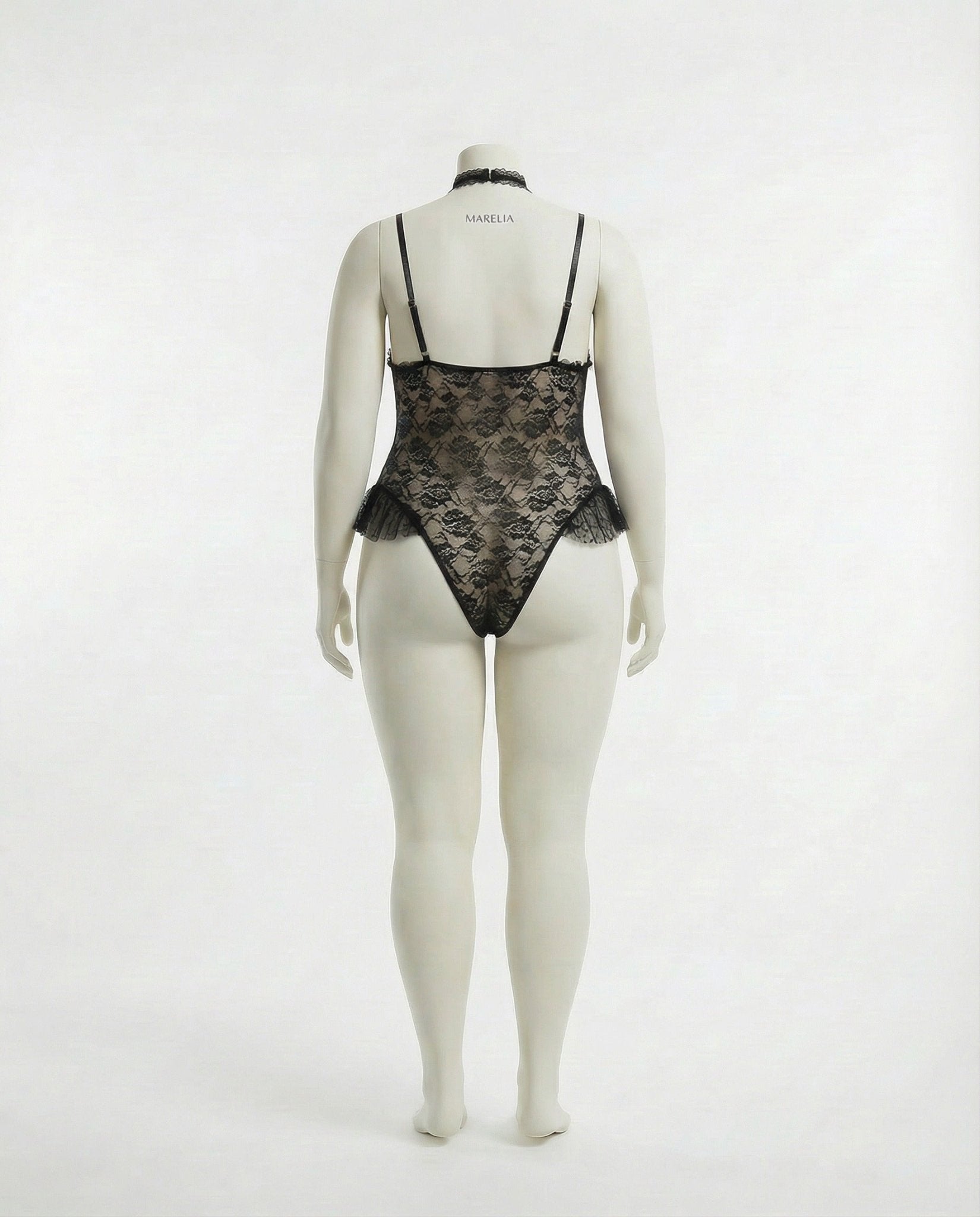 Black crotchless lace teddy with accessories