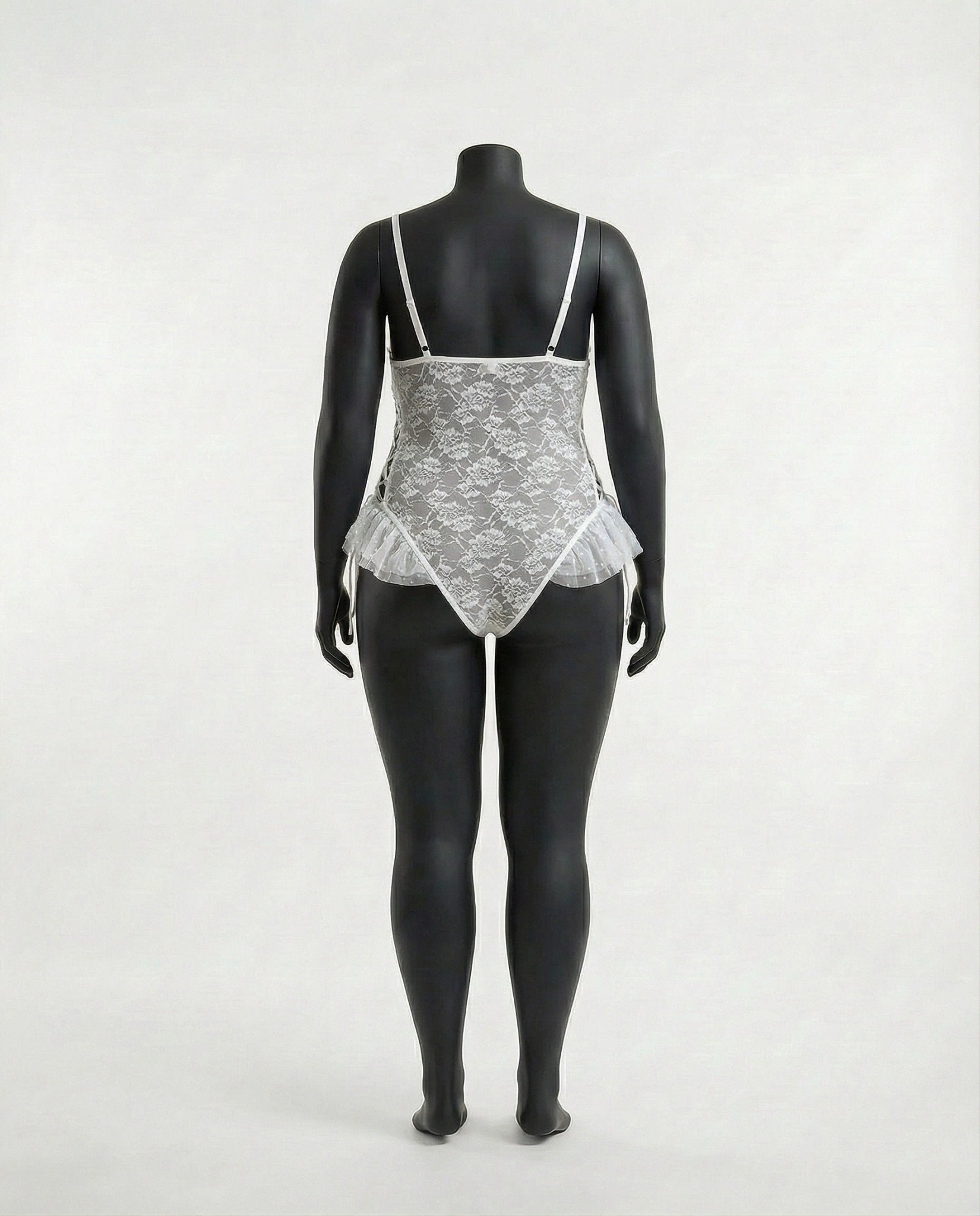 White crotchless lace teddy with accessories