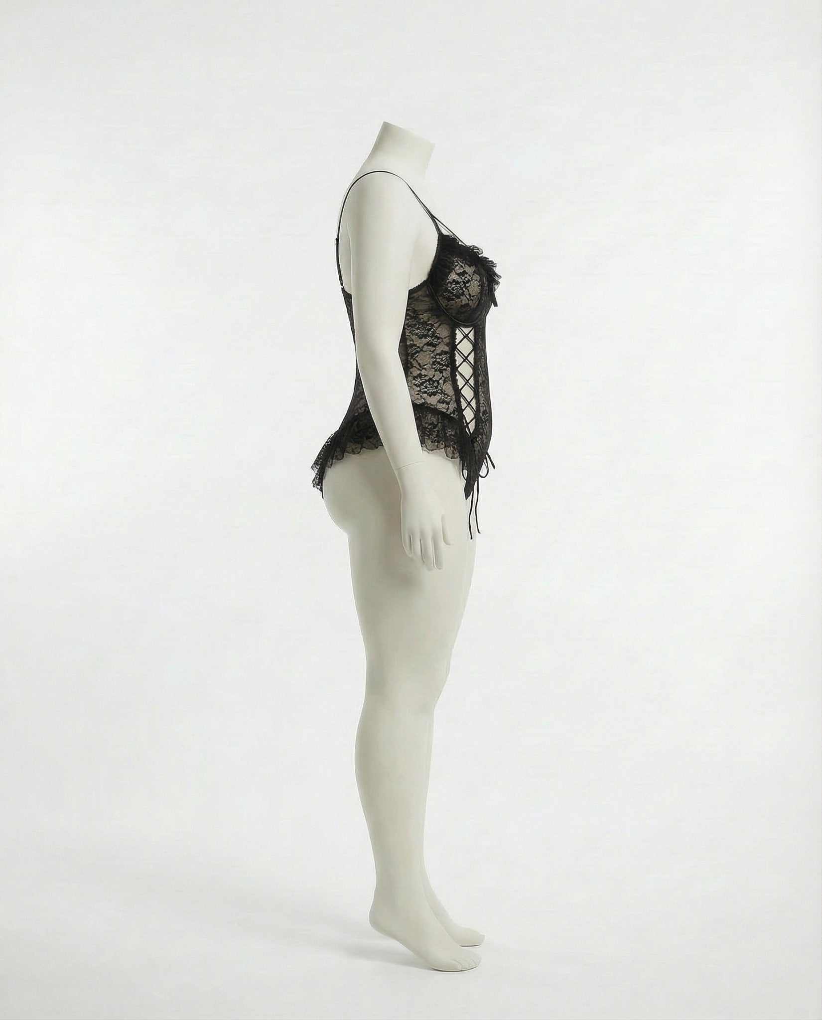 Black crotchless lace teddy with accessories