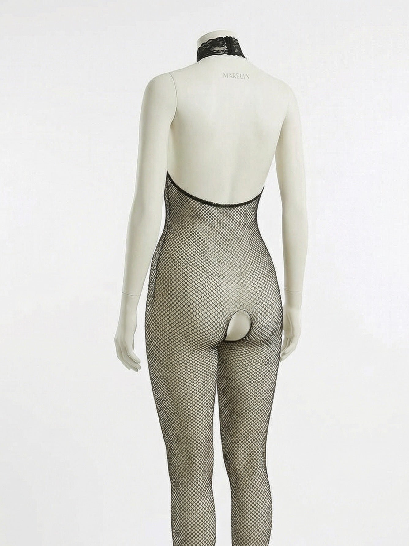 Black crotchless open cup fishnet bodystocking