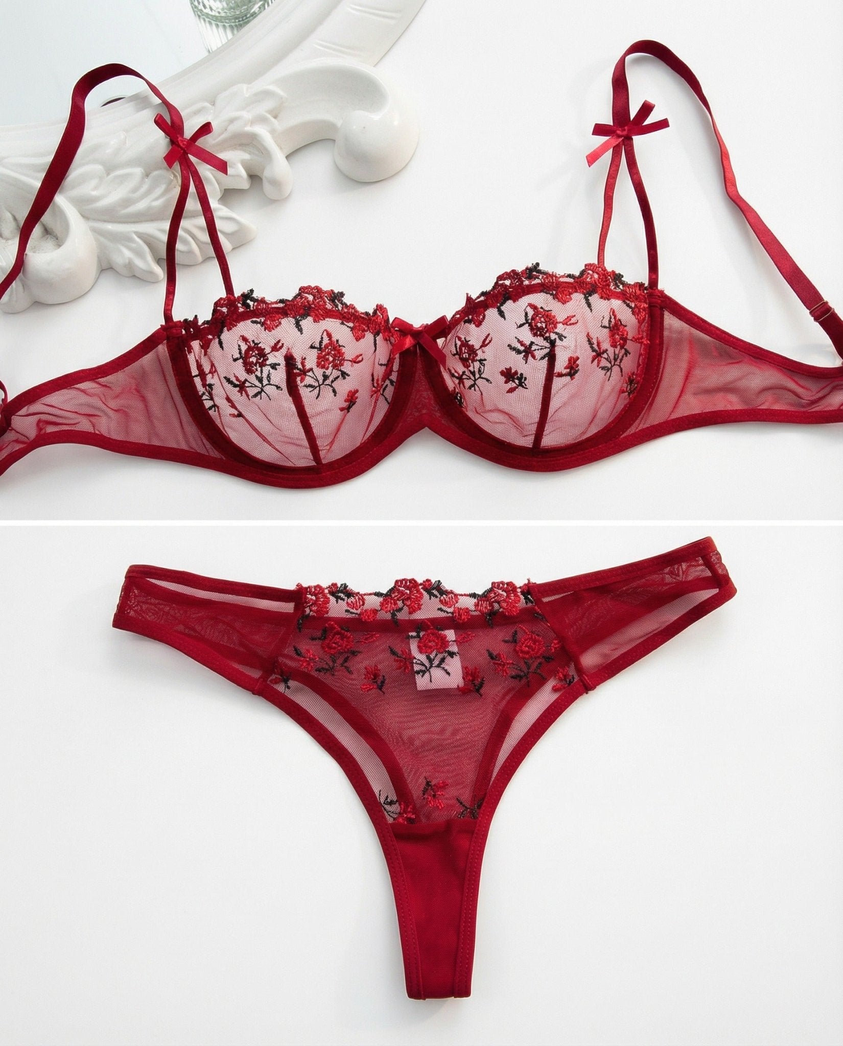 Burgundy floral lace embroidery ultra close-up detail