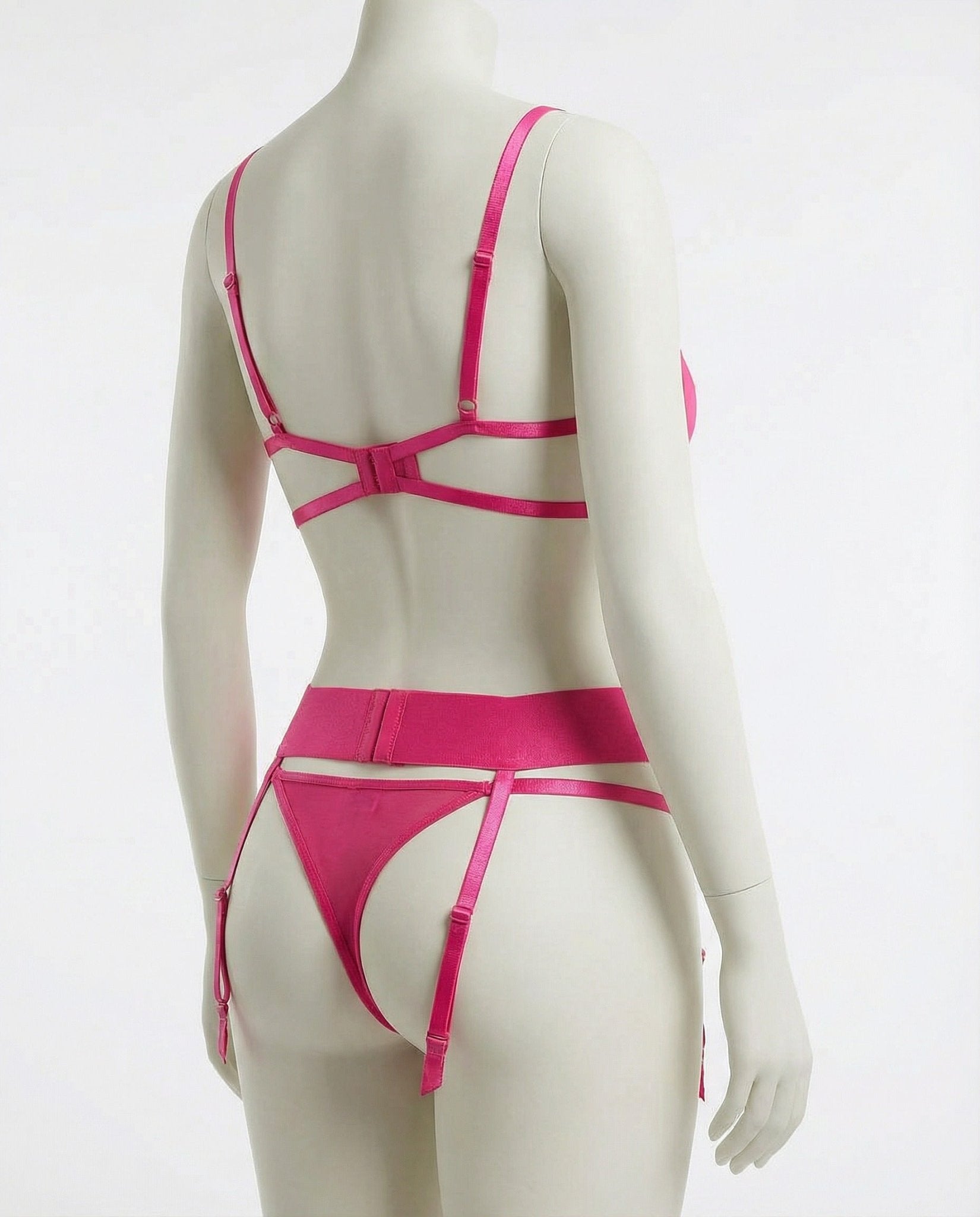 fuchsia pink embroidered mesh lingerie set product view 3