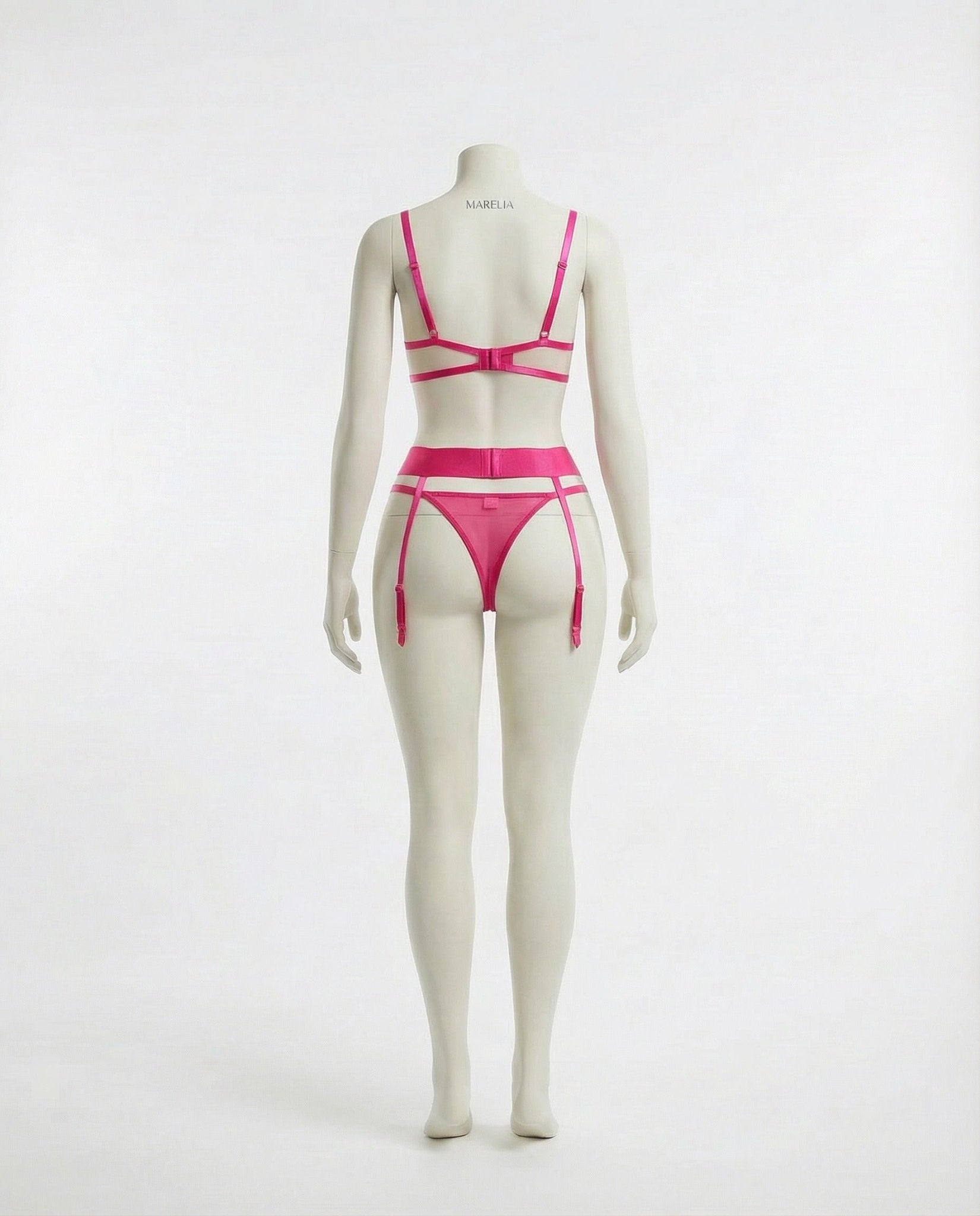 fuchsia pink embroidered mesh lingerie set product view 4