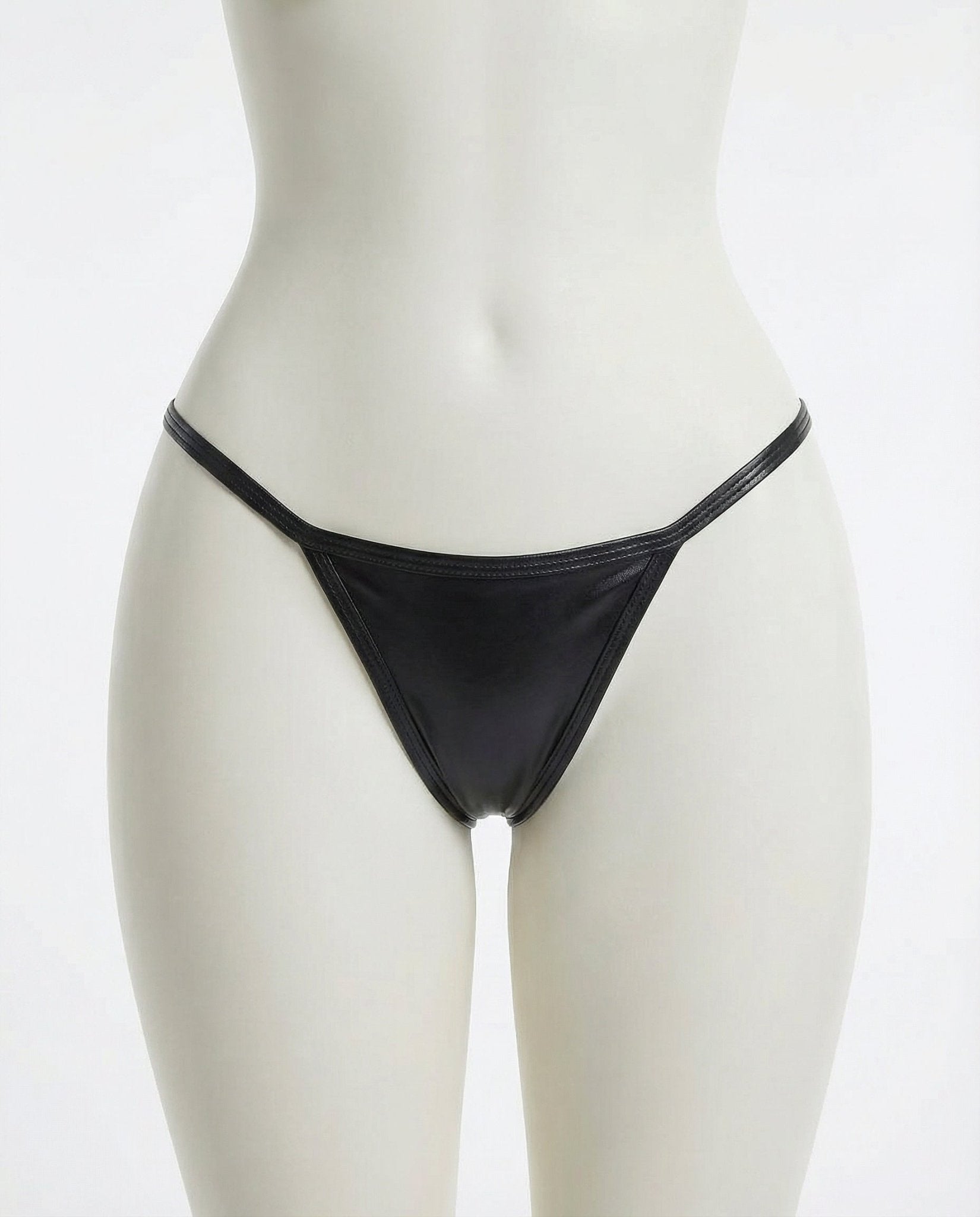 Black Faux Leather Thong - Marelia