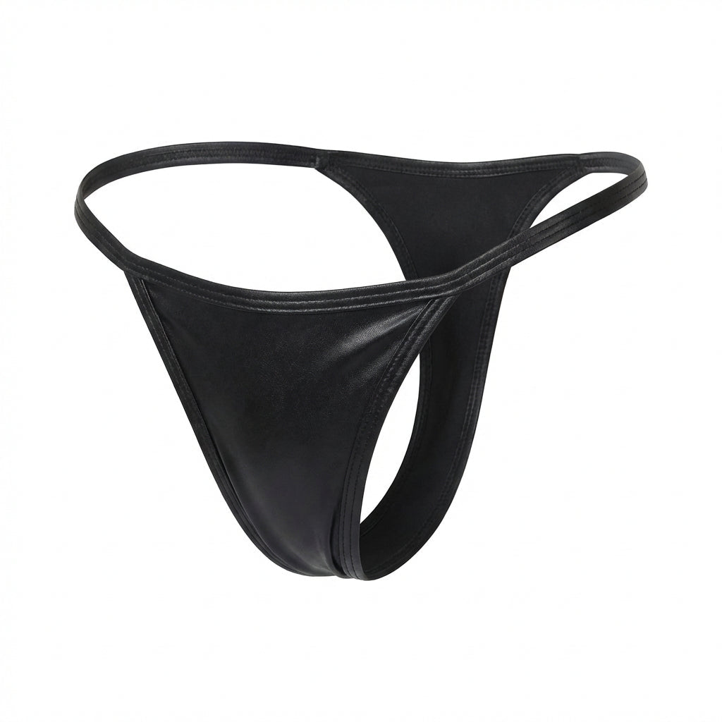 Black Faux Leather Thong - Marelia