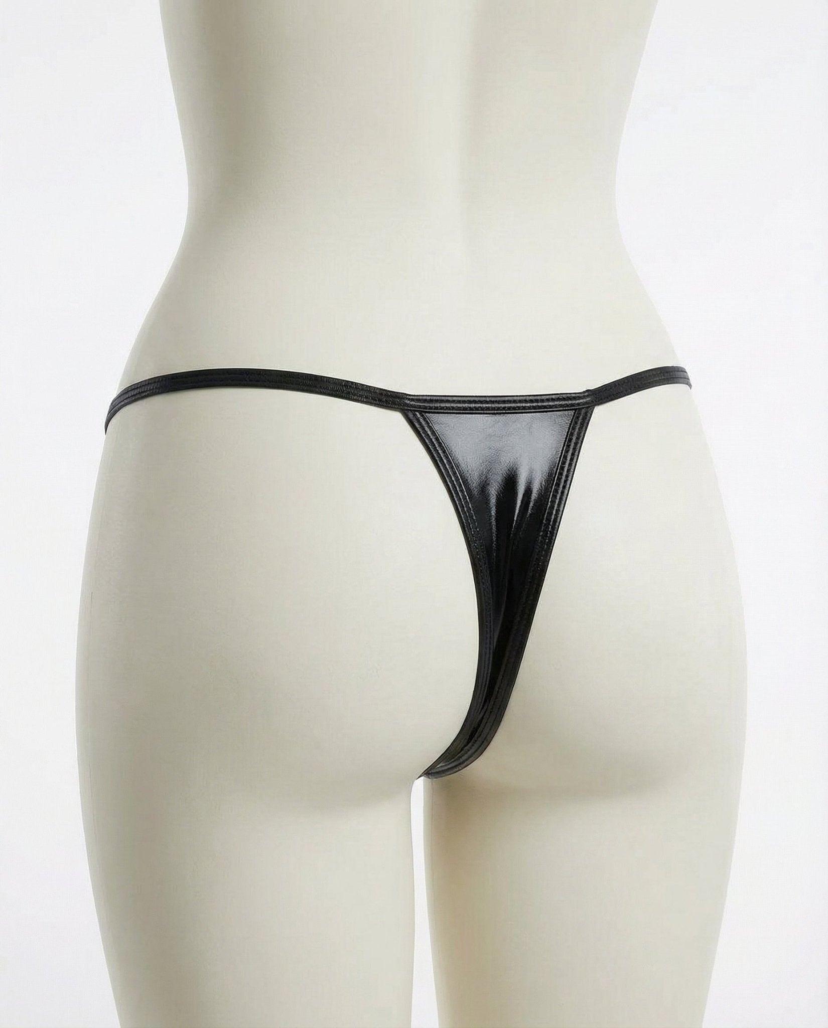 Black Faux Leather Thong - Marelia