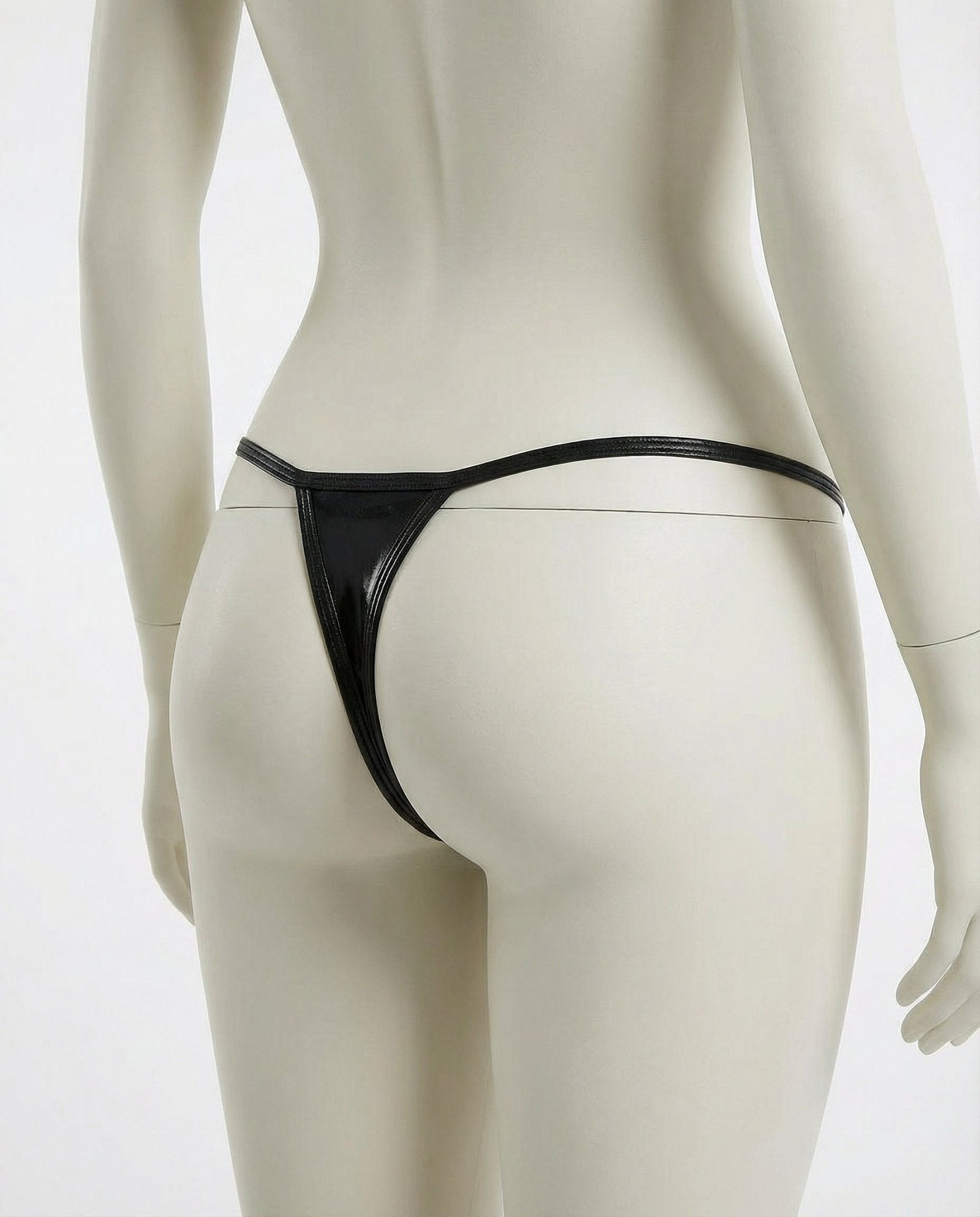 Black Faux Leather Thong - Marelia