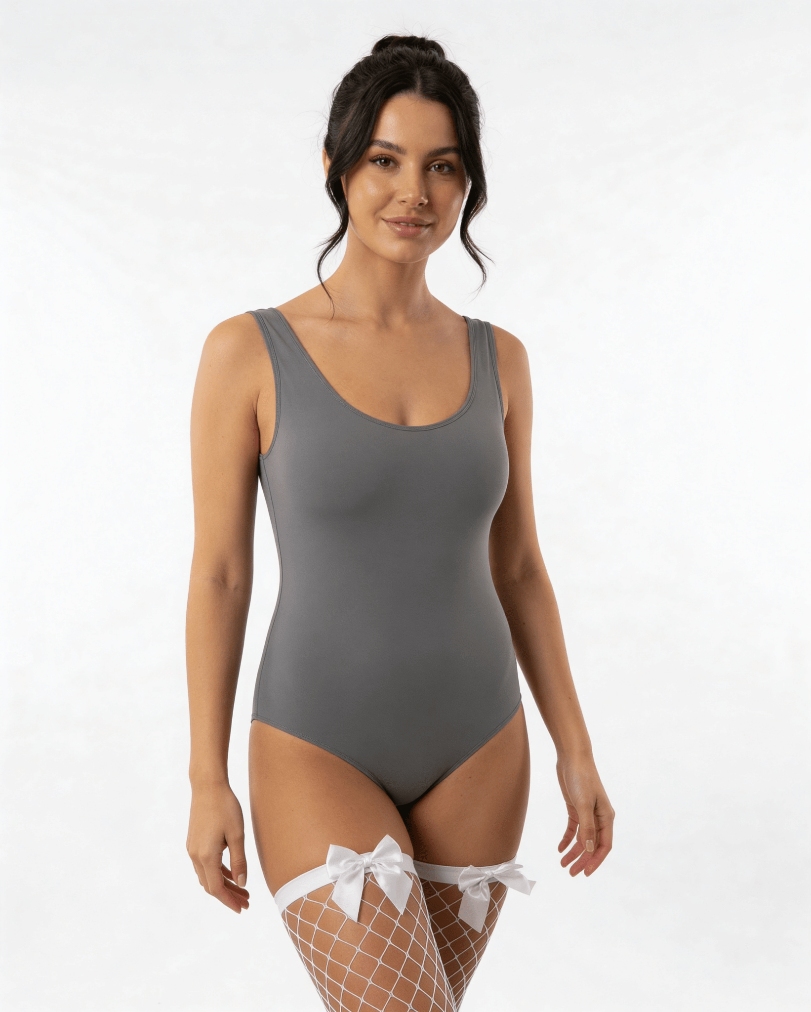 White Fishnet Bow Hold Up Stockings - MARELIA