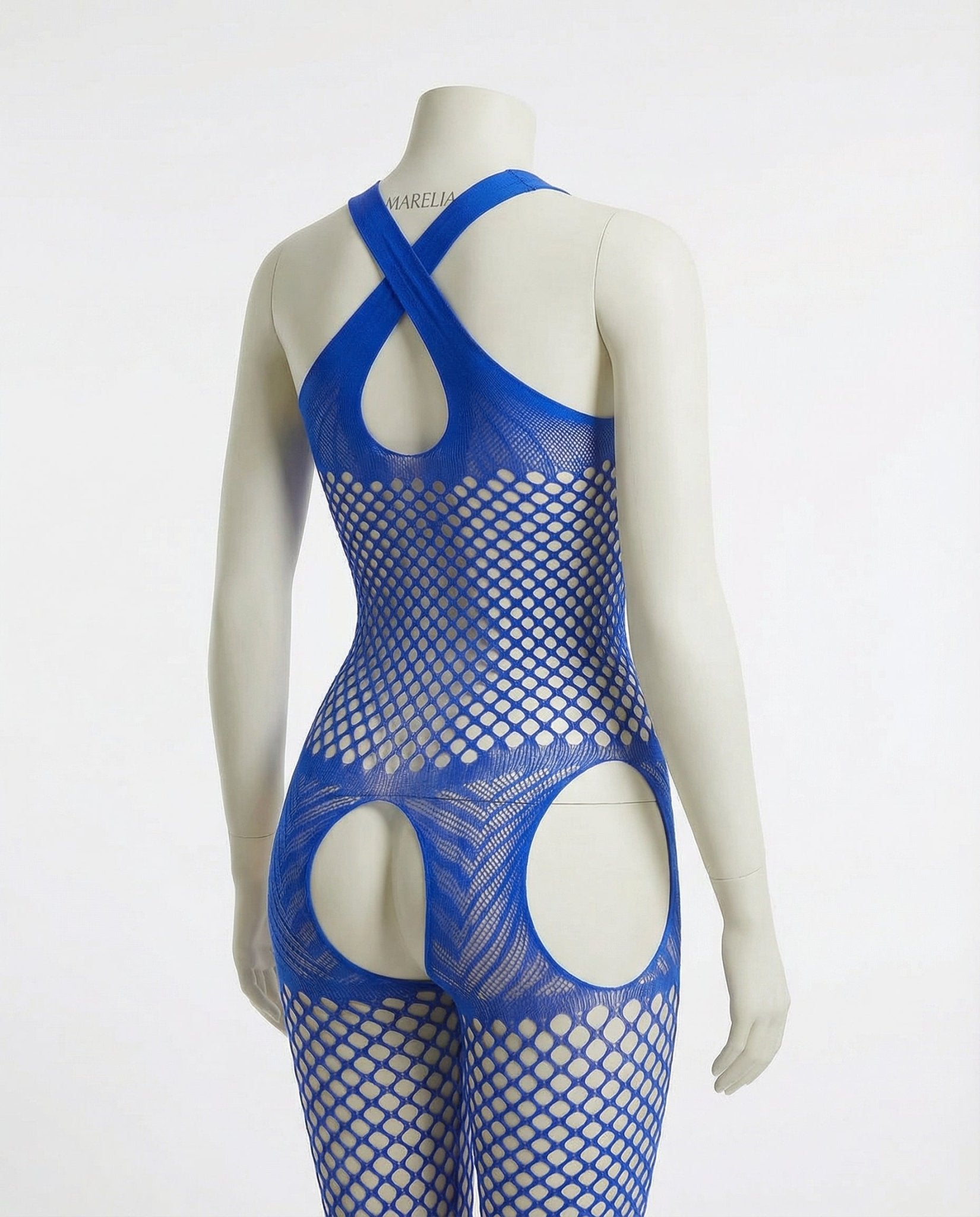 Blue Marelia - Fishnet Halter Bodystocking With Open Crotch
