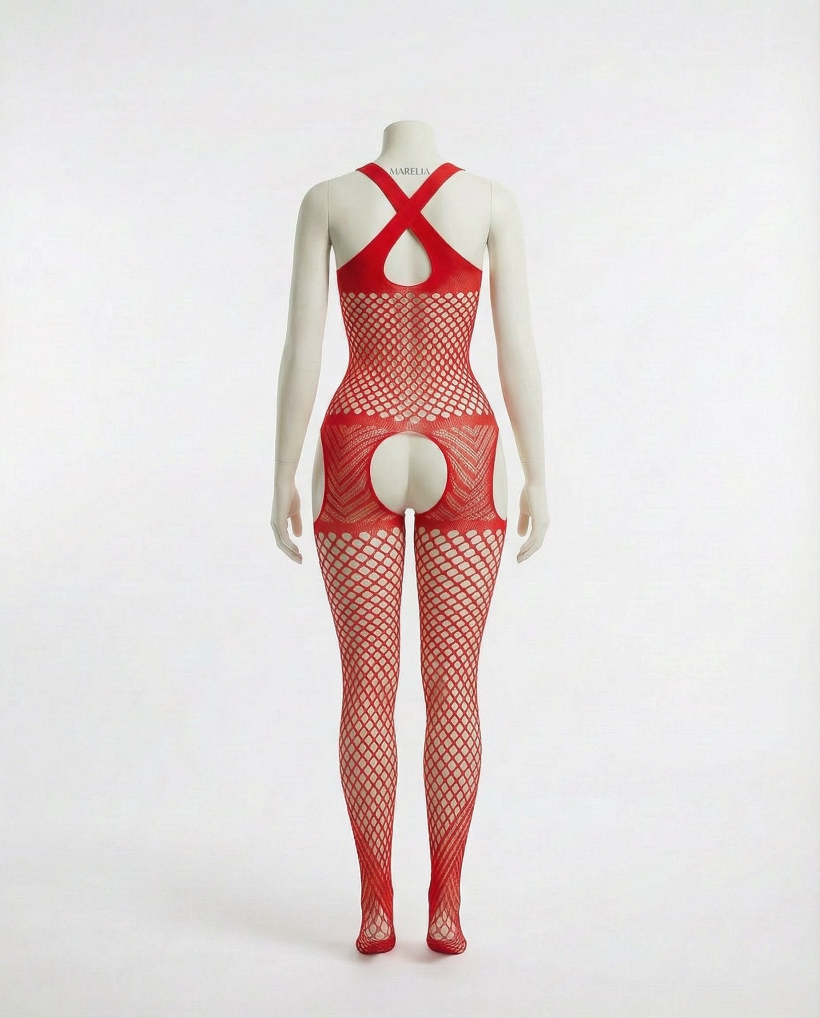 Red Marelia - Fishnet Halter Bodystocking With Open Crotch