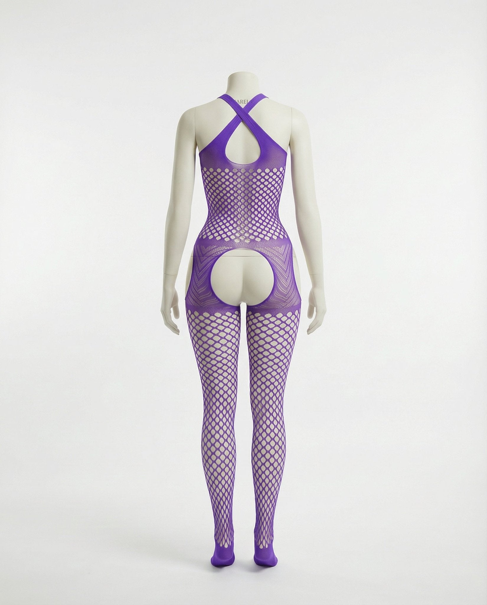 Purple Marelia - Fishnet Halter Bodystocking With Open Crotch