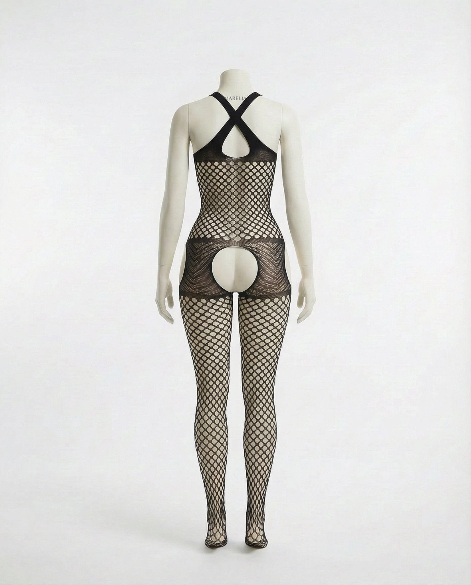Black Marelia - Fishnet Halter Bodystocking With Open Crotch