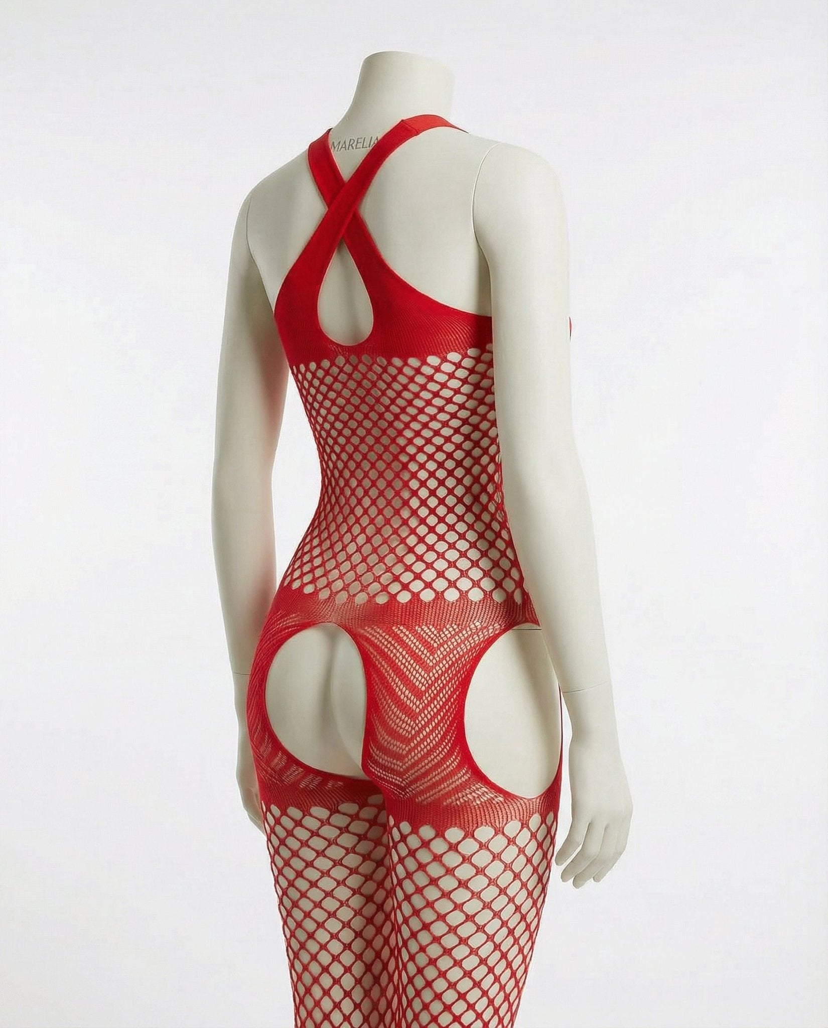 Red Marelia - Fishnet Halter Bodystocking With Open Crotch
