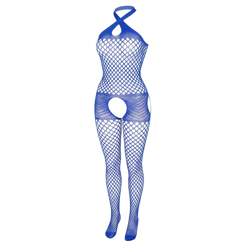 Blue Marelia - Fishnet Halter Bodystocking With Open Crotch