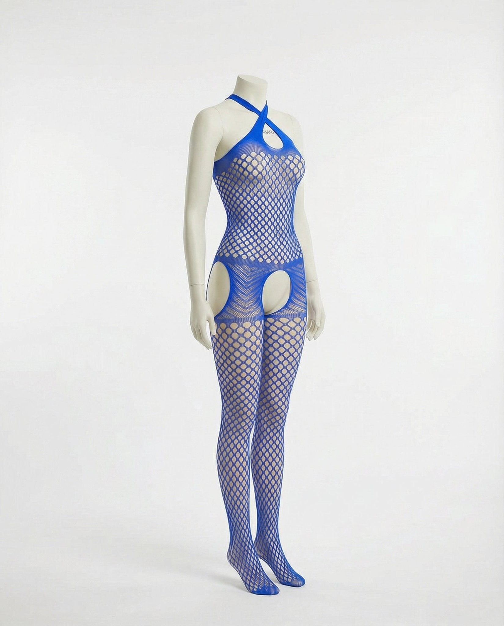 Blue Marelia - Fishnet Halter Bodystocking With Open Crotch