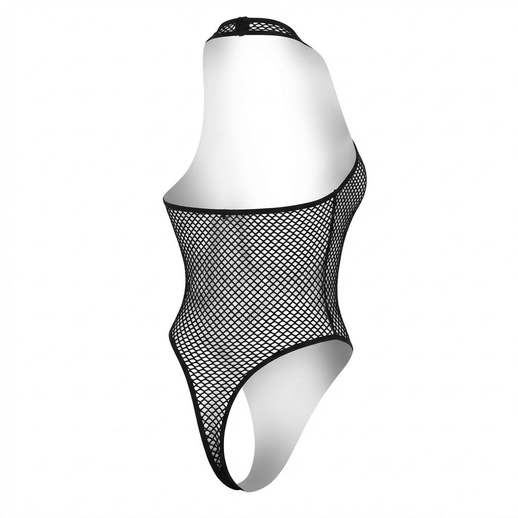 Black Fishnet Halter-Neck Bodysuit - MARELIA