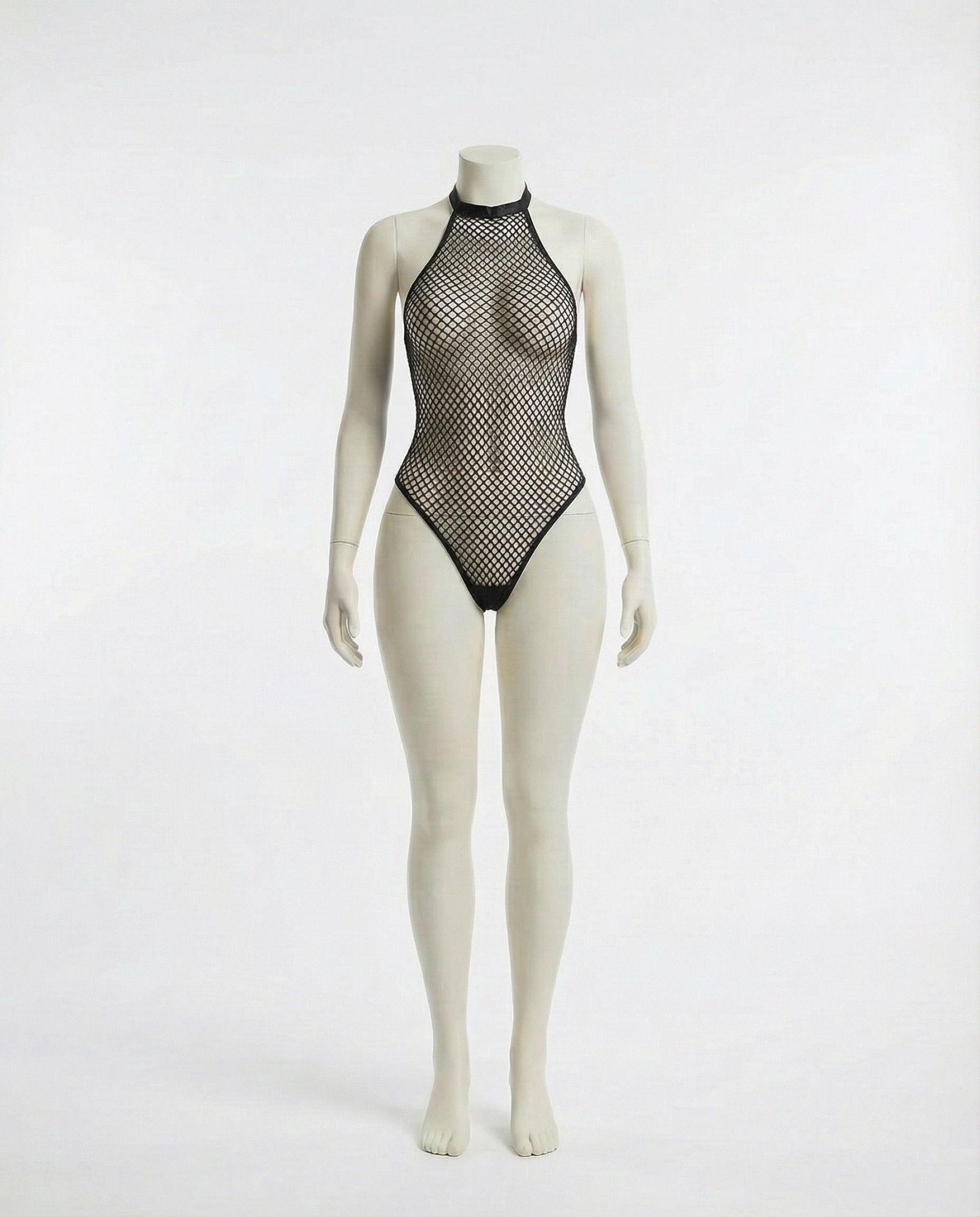 Black Fishnet Halter-Neck Bodysuit - MARELIA