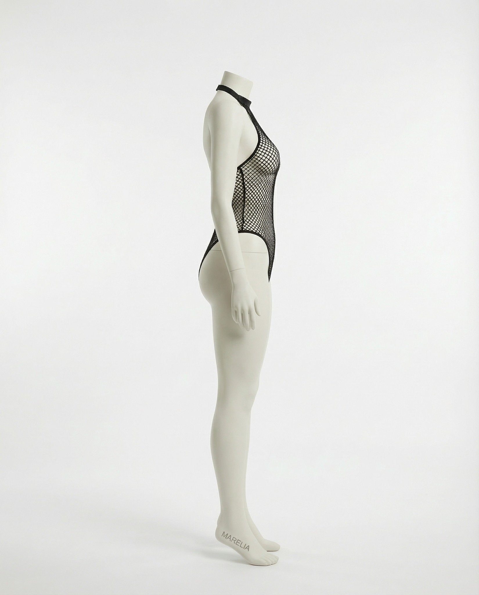 Black Fishnet Halter-Neck Bodysuit - MARELIA