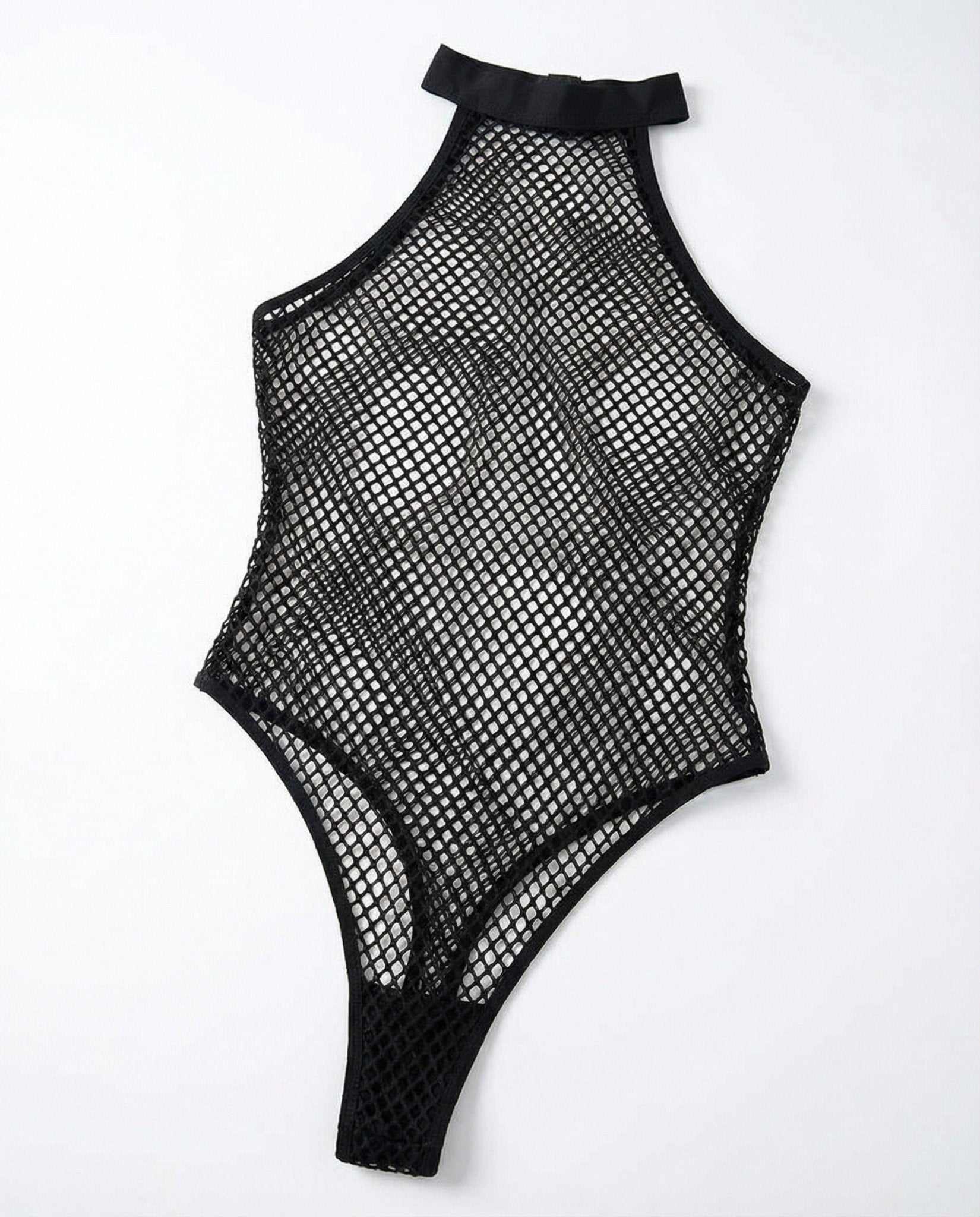 Black Fishnet Halter-Neck Bodysuit - MARELIA