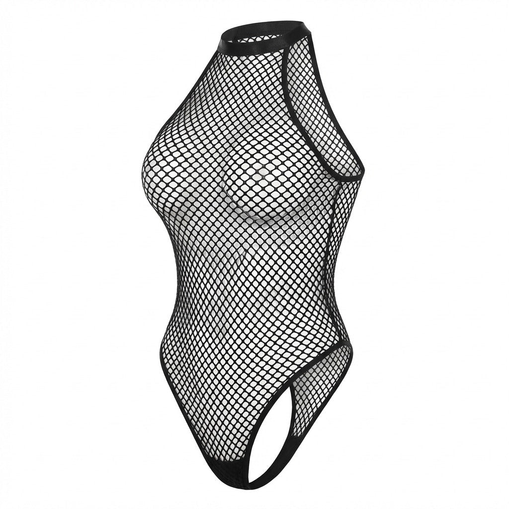 black fishnet halter-neck bodysuit ghost mannequin 2