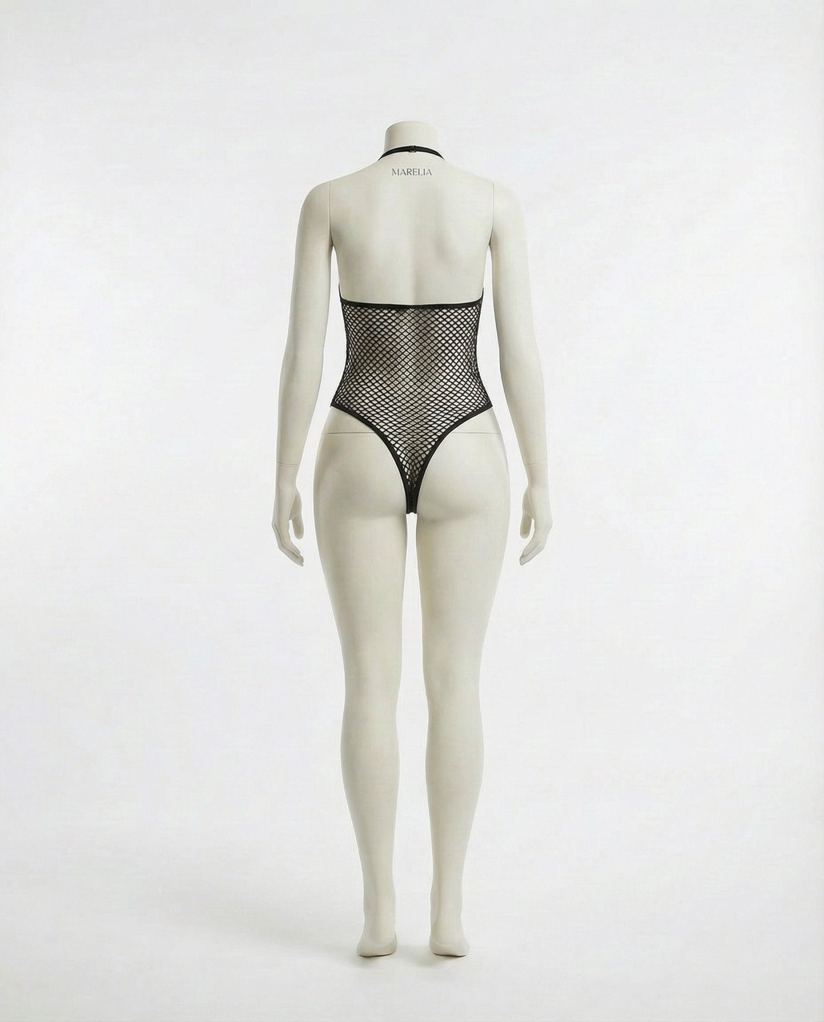 Black Fishnet Halter-Neck Bodysuit - MARELIA