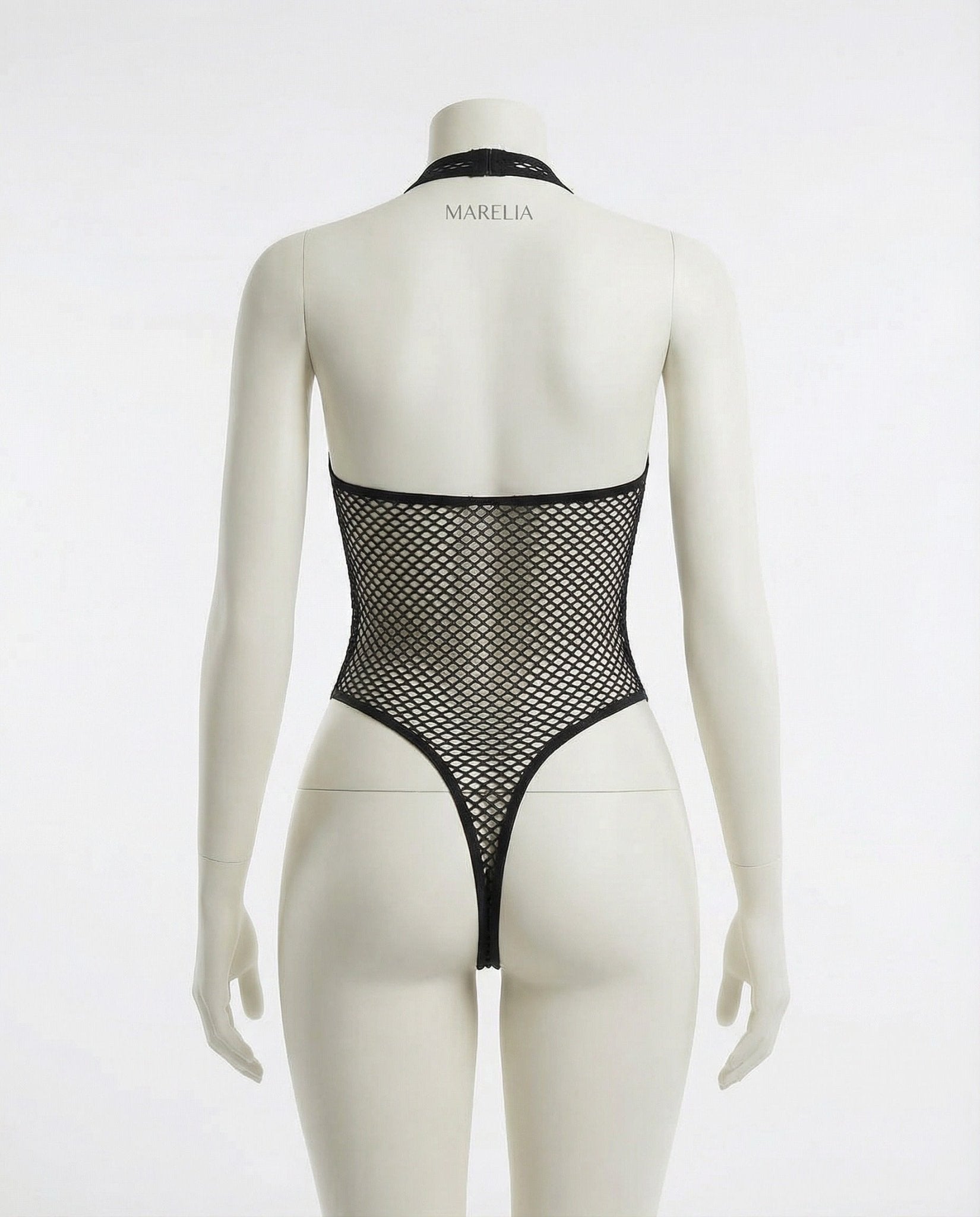 black fishnet halter-neck bodysuit product view