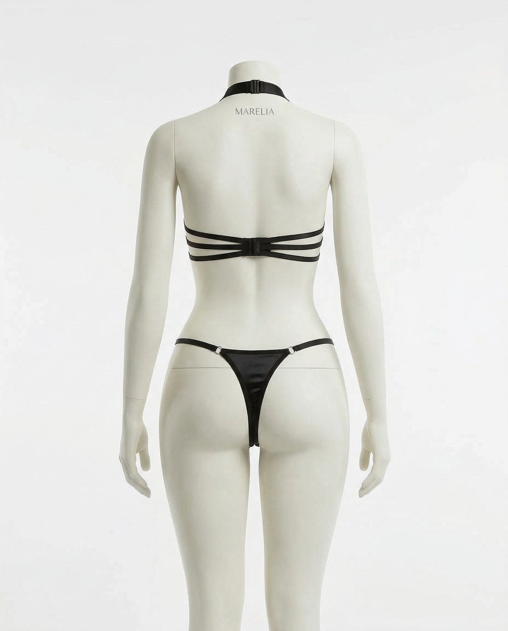 Black fishnet halterneck bralette and thong set