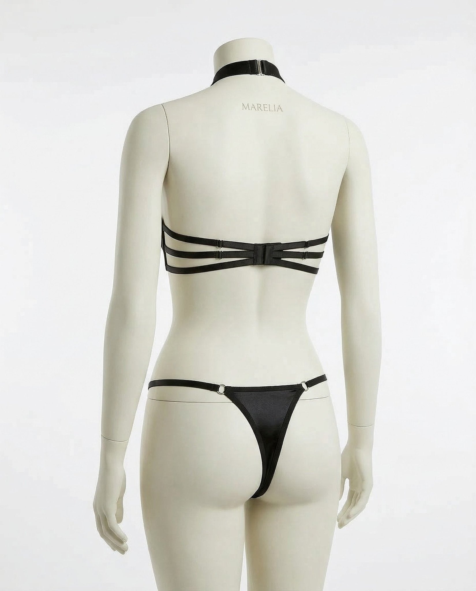 Black fishnet halterneck bralette and thong set