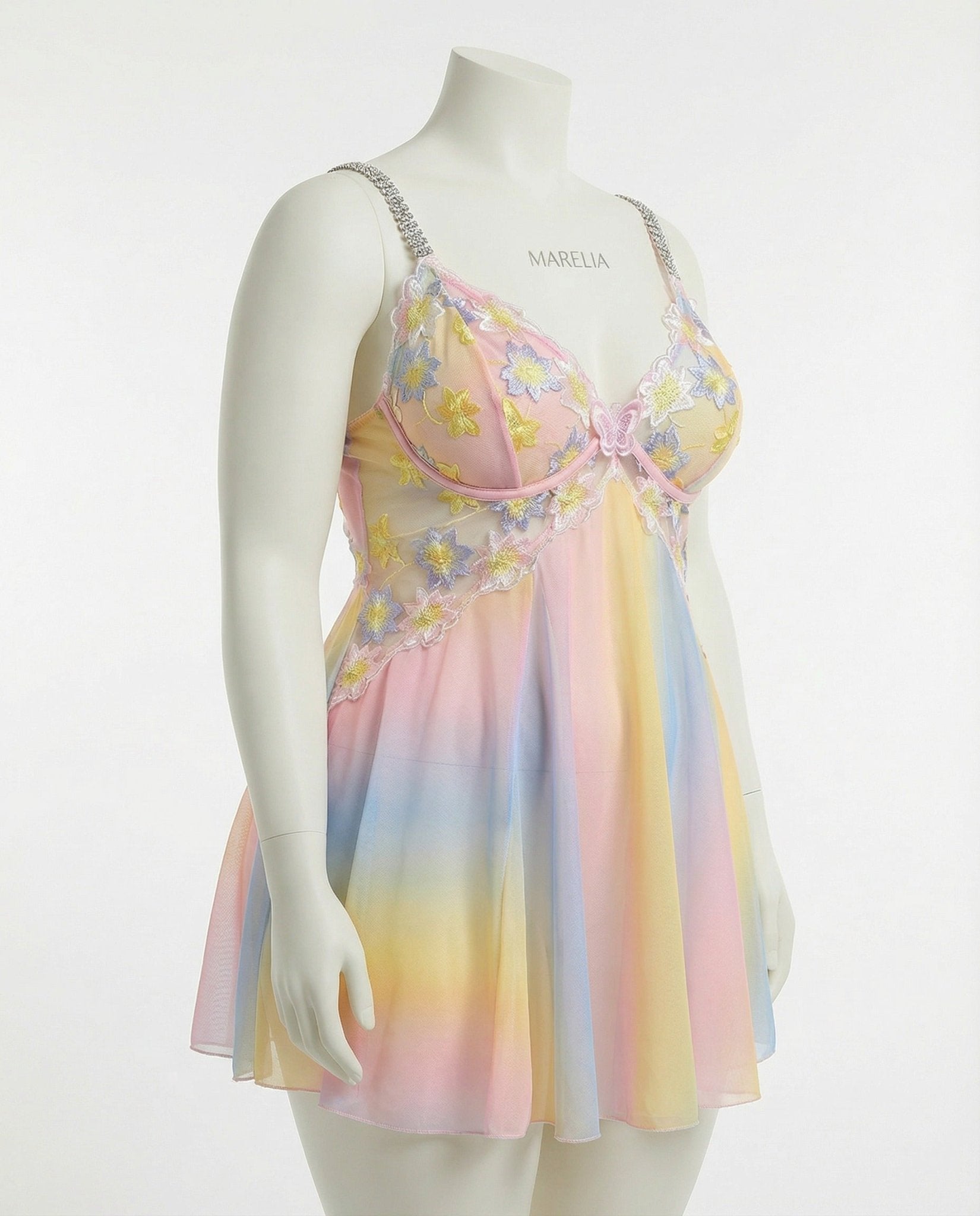 Cotton Candy Floral Embroidered Butterfly Plus Size Babydoll - MARELIA