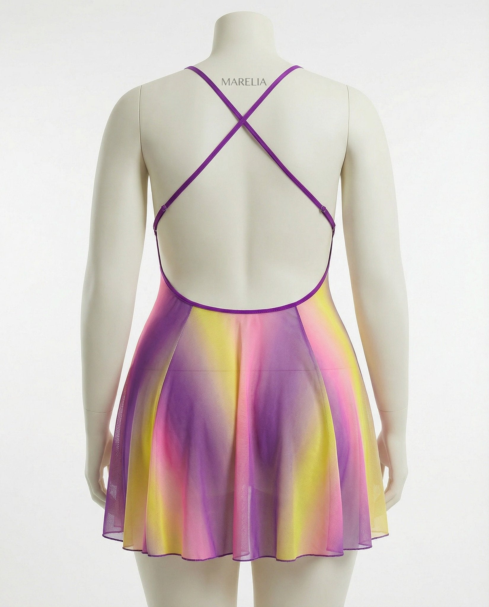 Purple & Yellow Floral Embroidered Butterfly Plus Size Babydoll - MARELIA
