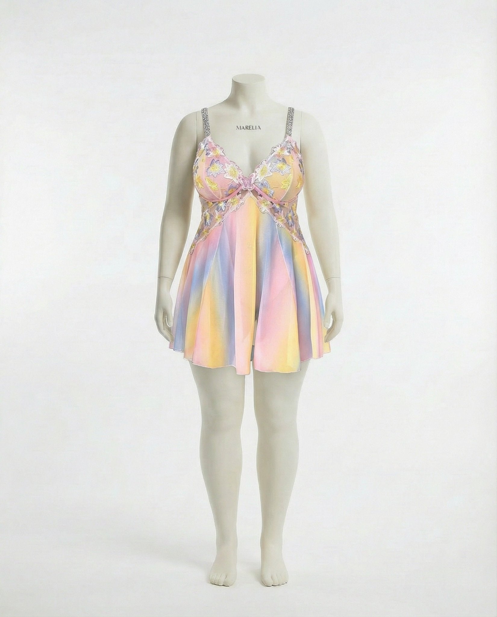 Cotton Candy Floral Embroidered Butterfly Plus Size Babydoll - MARELIA