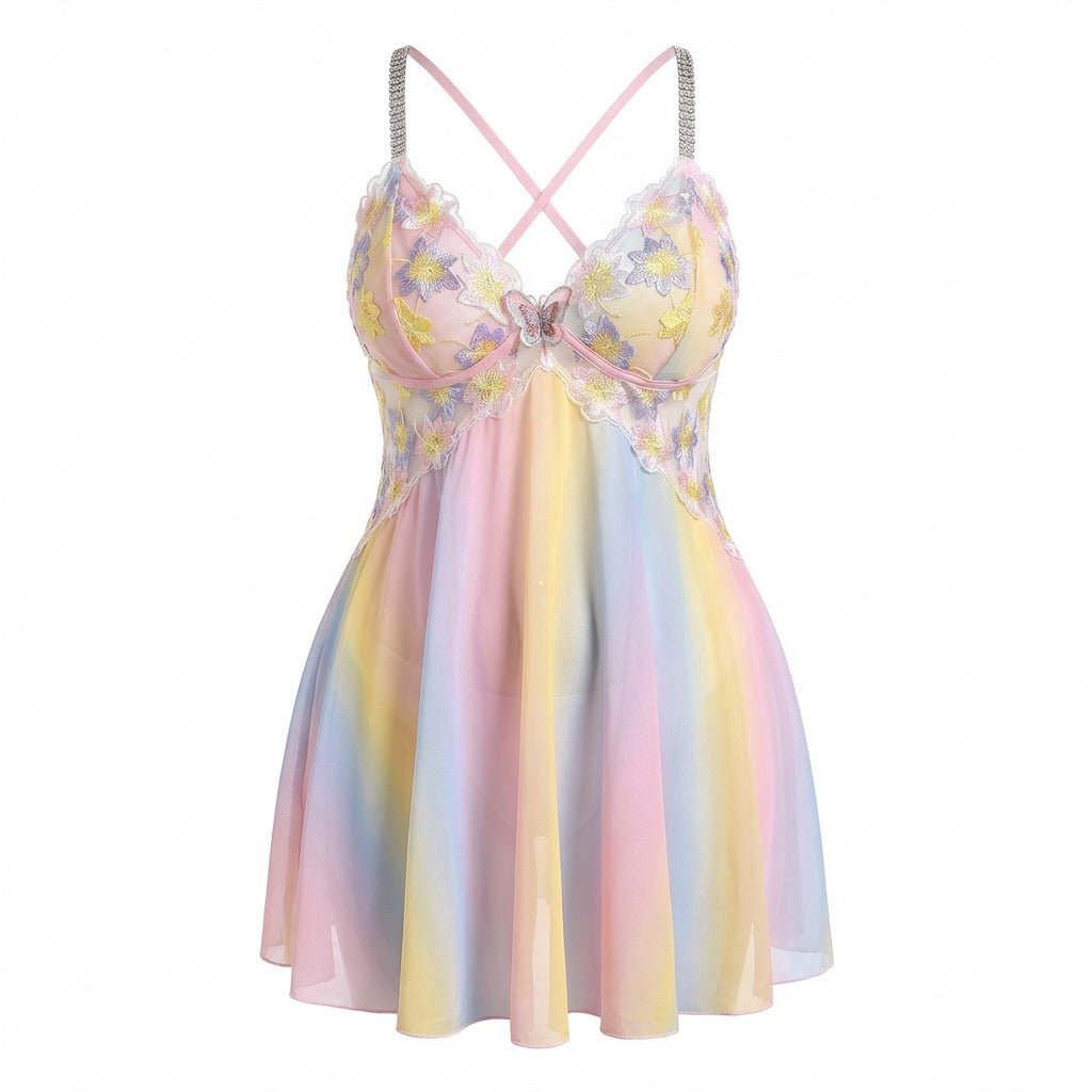 Cotton Candy Floral Embroidered Butterfly Plus Size Babydoll - MARELIA