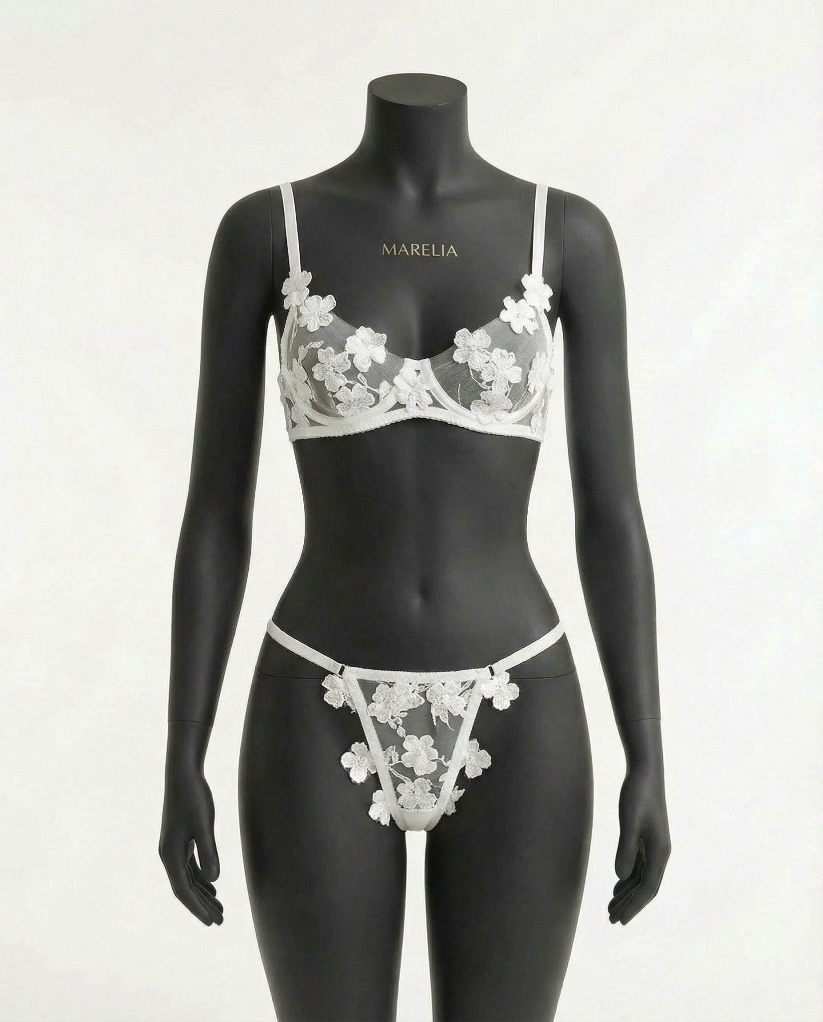 White floral embroidered lingerie set