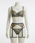 Black Floral Embroidered Lingerie Set - Marelia