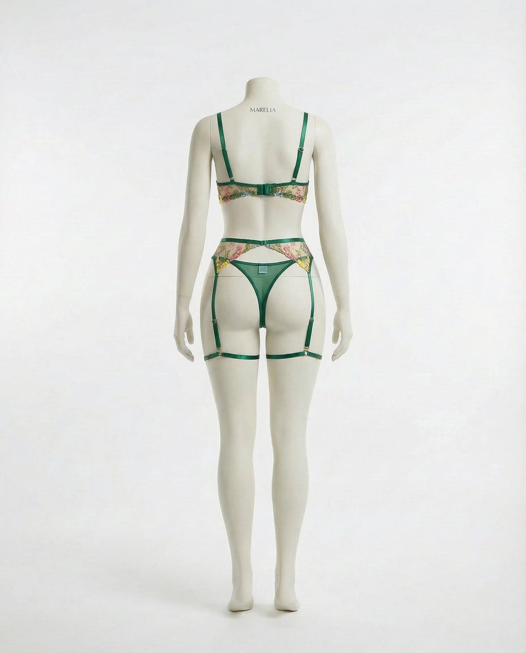 Green Floral Embroidered Lingerie Set - Marelia