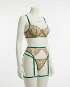 Green Floral Embroidered Lingerie Set - Marelia