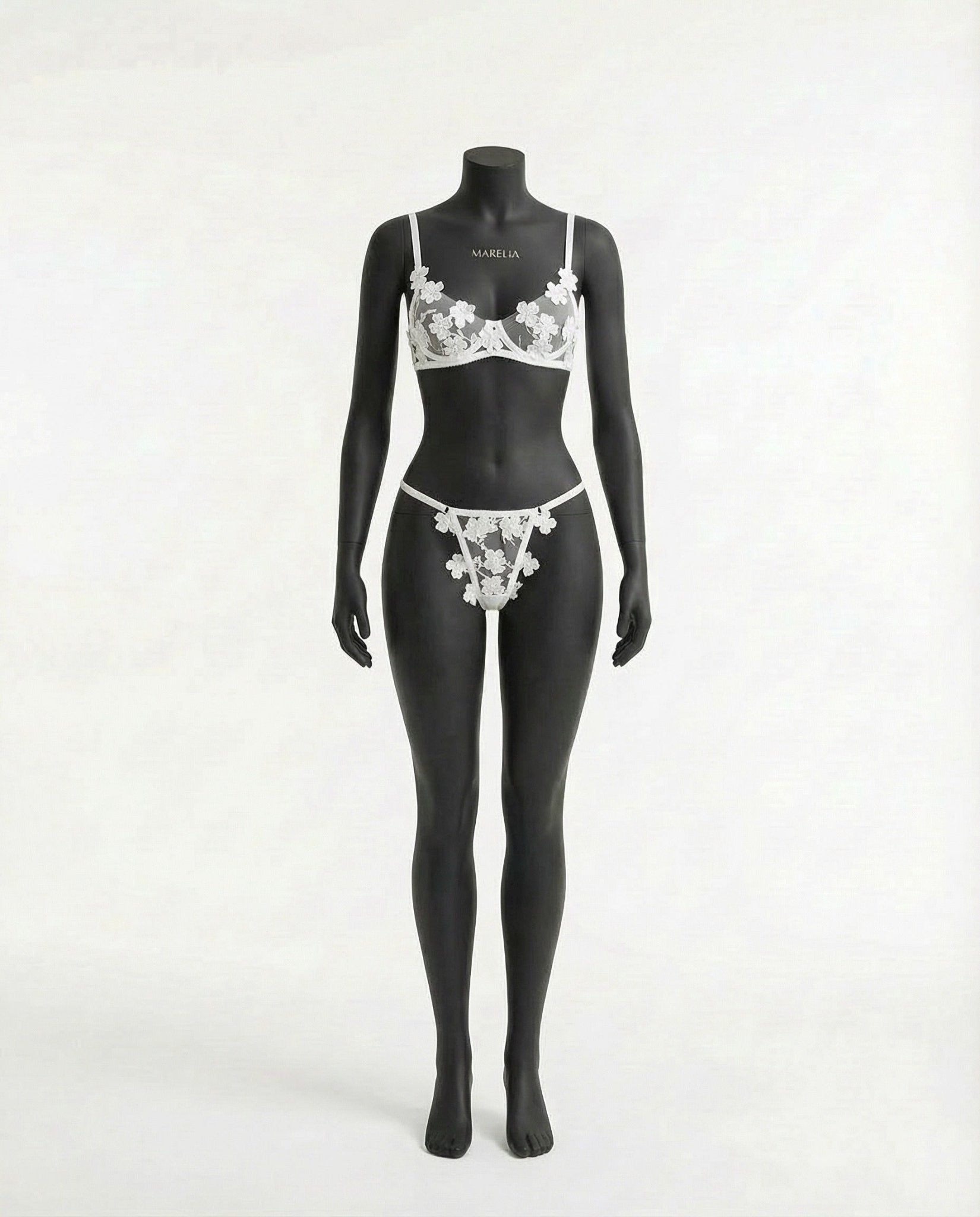 White floral embroidered lingerie set