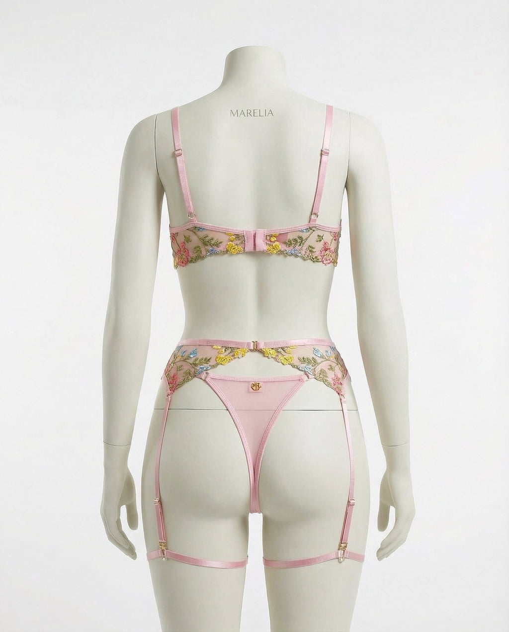 Pink Floral Embroidered Lingerie Set - Marelia