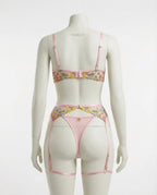 Pink Floral Embroidered Lingerie Set - Marelia