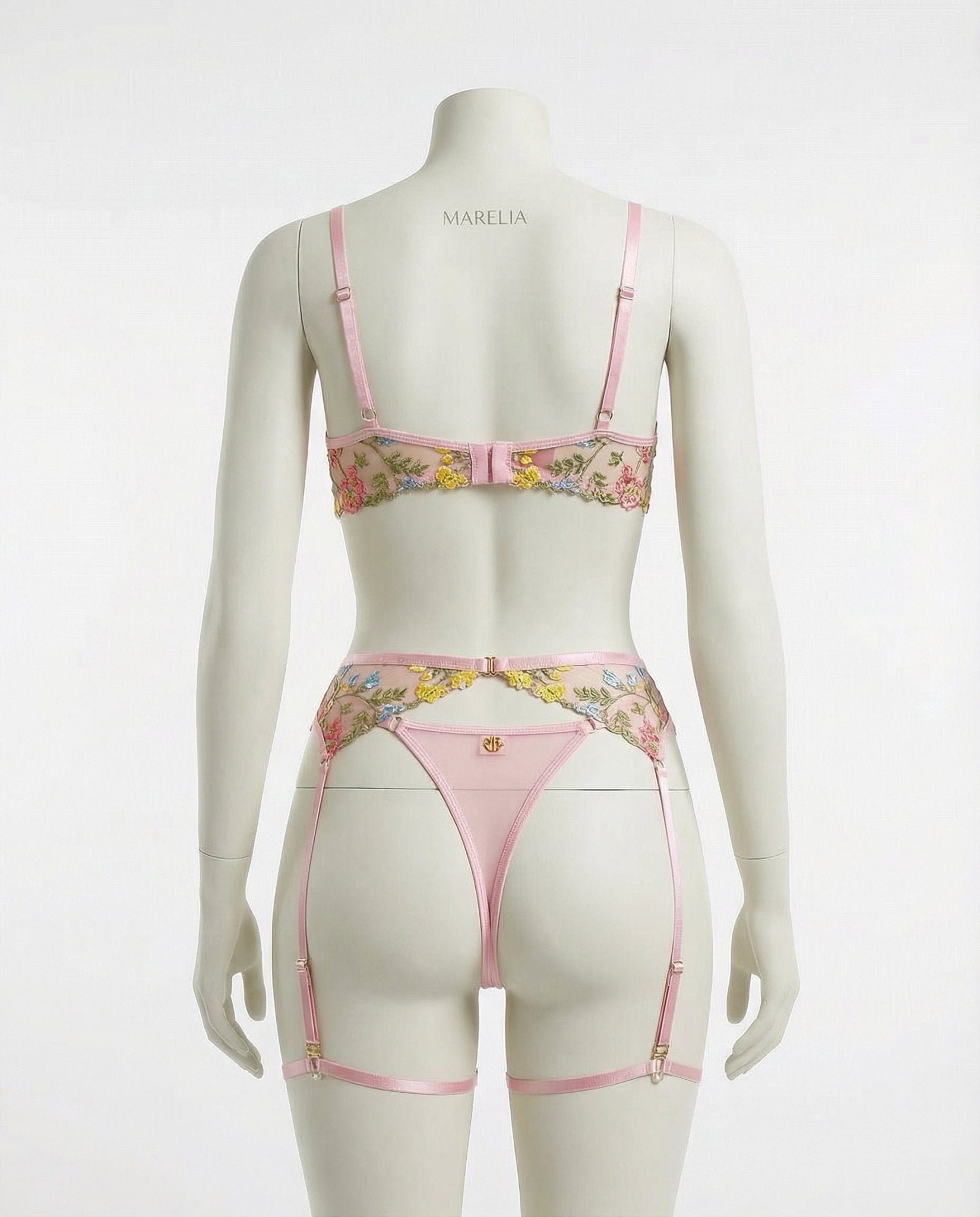 Pink Floral Embroidered Lingerie Set - Marelia