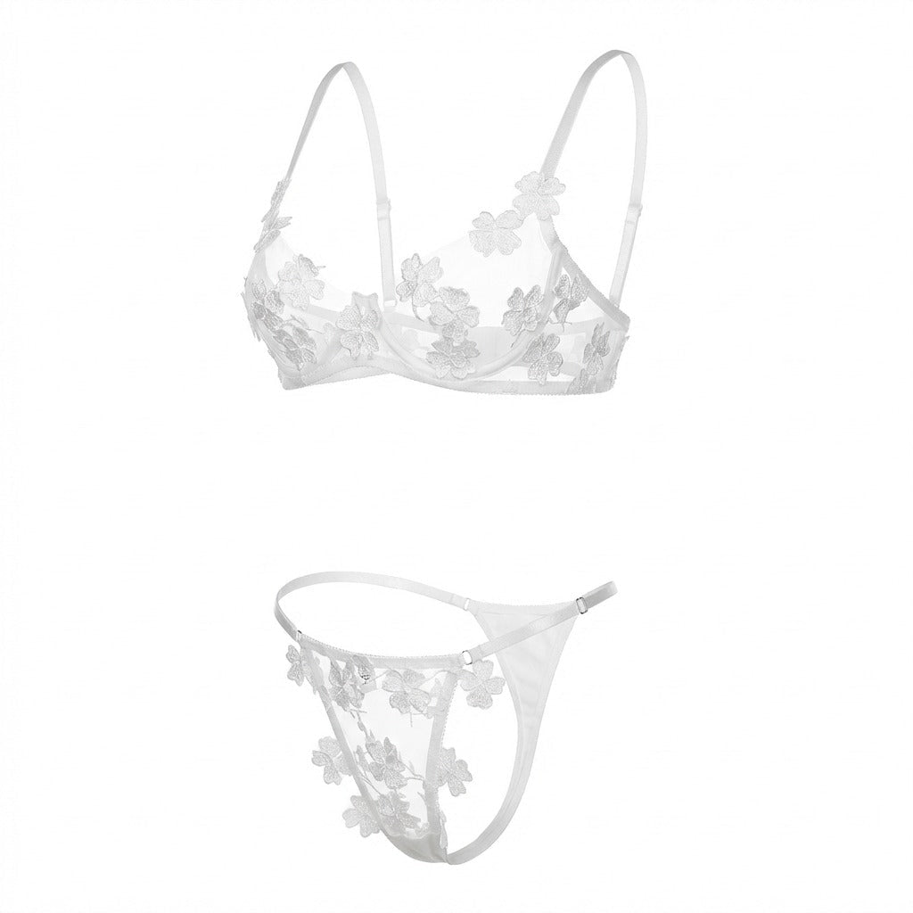 White floral embroidered lingerie set
