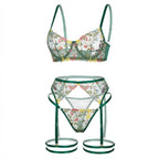 Green Floral Embroidered Lingerie Set - Marelia
