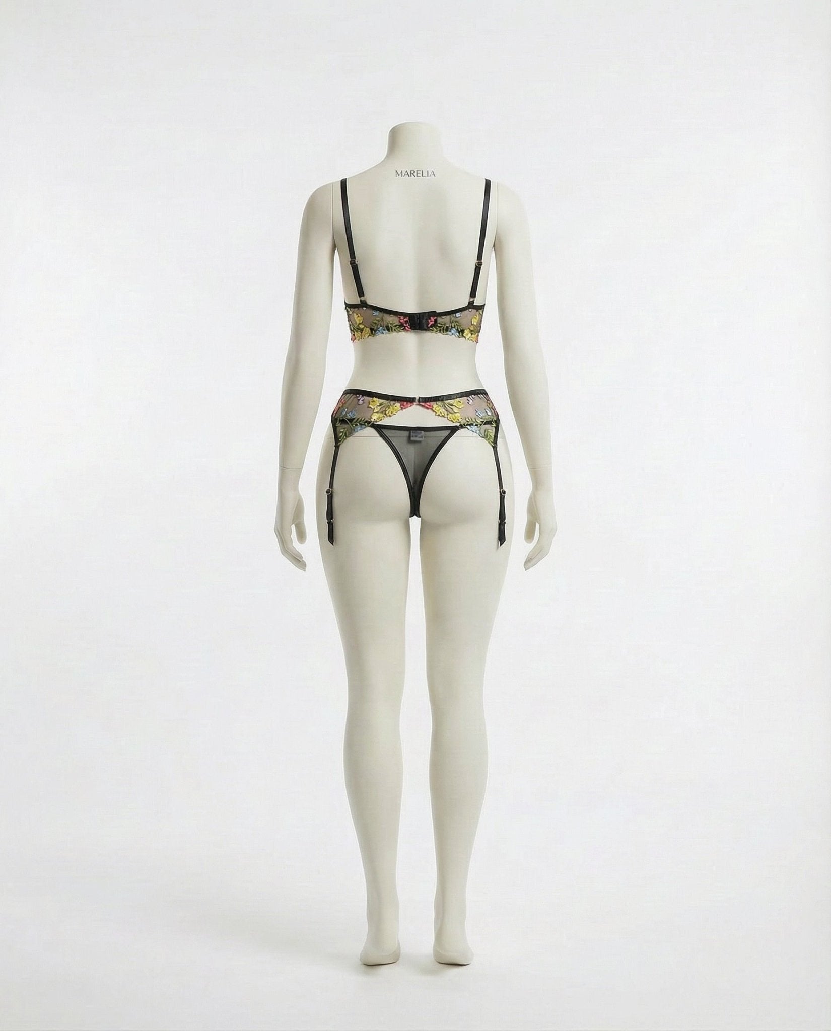 Black Floral Embroidered Lingerie Set - Marelia