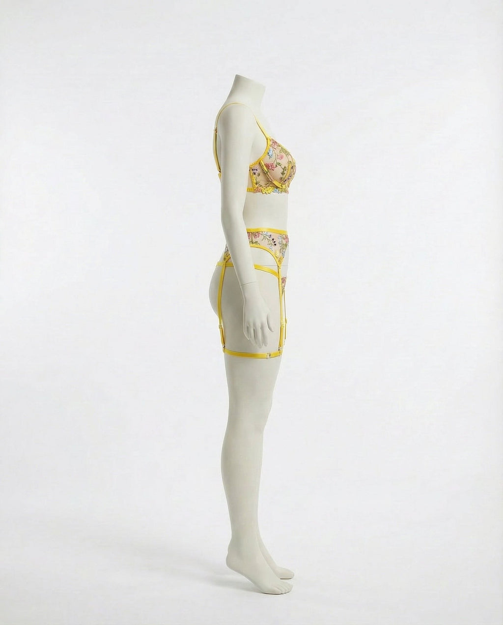 Yellow Floral Embroidered Lingerie Set - Marelia