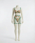Green Floral Embroidered Lingerie Set - Marelia