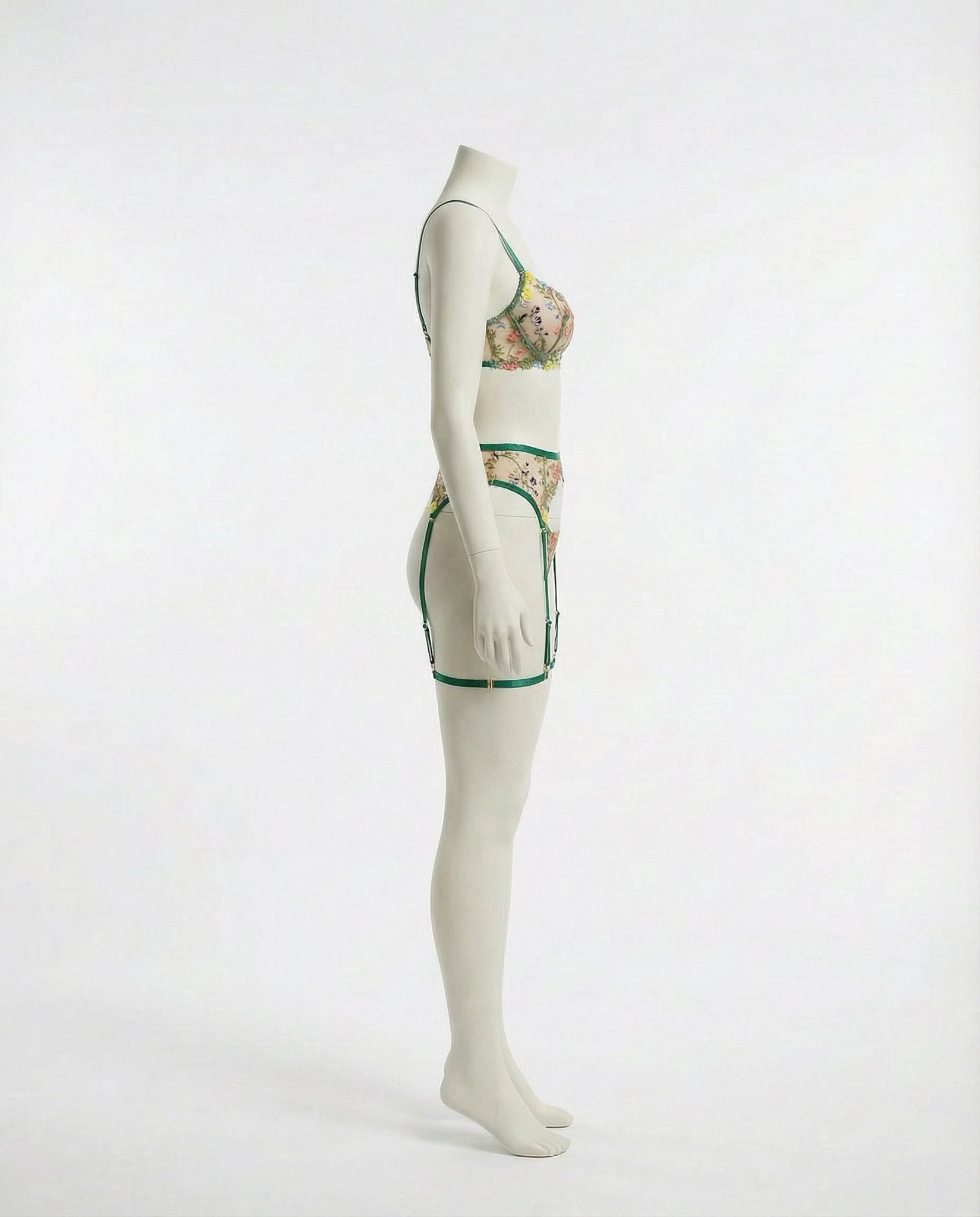 Green Floral Embroidered Lingerie Set - Marelia