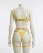 Yellow Floral Embroidered Lingerie Set - Marelia