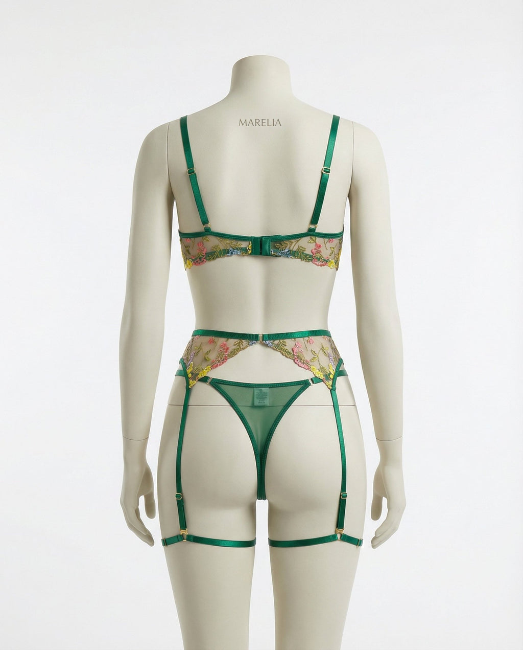 Green Floral Embroidered Lingerie Set - Marelia