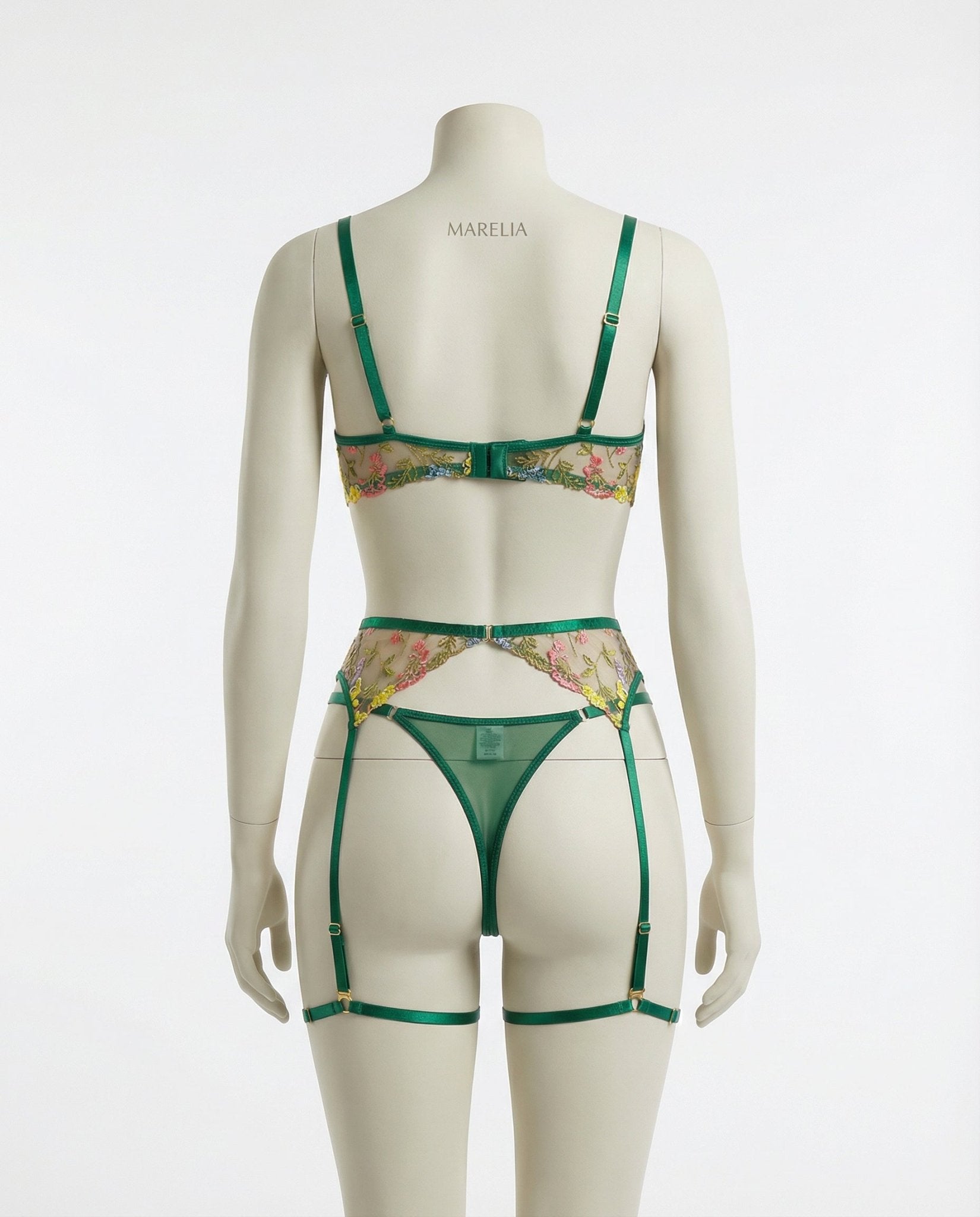 Green Floral Embroidered Lingerie Set - Marelia